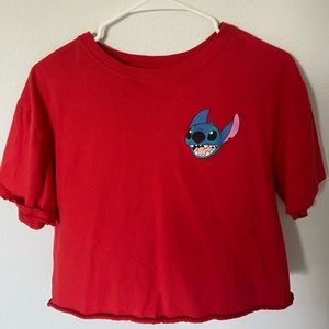 this is a red shirt with stitch on it!
